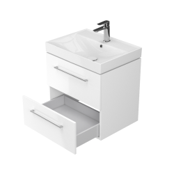 Elegancki Zestaw Cersanit LARGA 60: Szafka z Umywalką, Białe Wykończenie, Złote Uchwyty