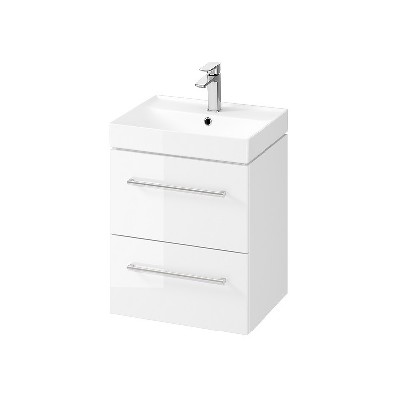 Elegancki Zestaw Cersanit LARGA 50: Szafka z Umywalką, Białe Wykończenie, Srebrne Uchwyty