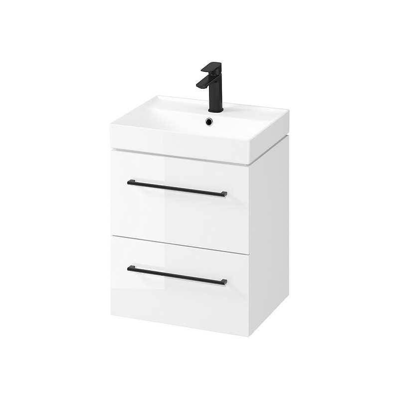 Elegancki Zestaw Cersanit LARGA 50: Szafka z Umywalką, Białe Wykończenie, Czarne Uchwyty