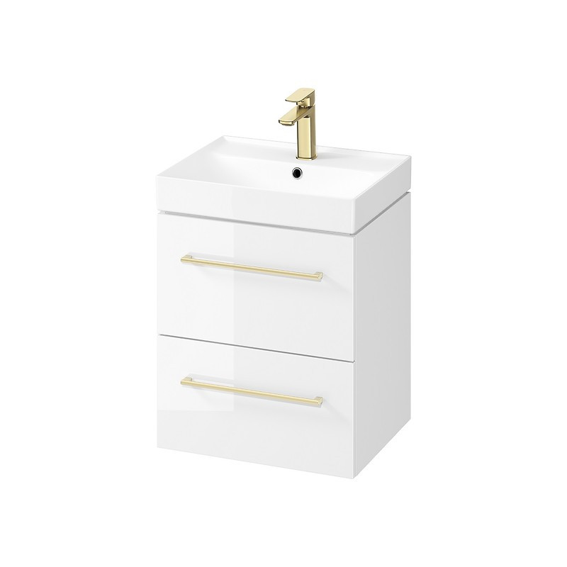 Elegancki Zestaw Cersanit LARGA 50: Szafka z Umywalką, Białe Wykończenie, Złote Uchwyty