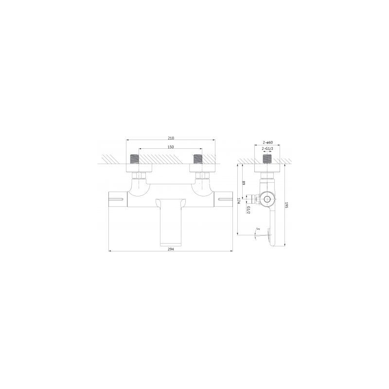 Cersanit VIRGO Czarna-Termostat Bateria Ścienna wannowa SafeTouch 38°C