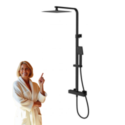 CERSANIT Kolumna Natryskowa City Czarna z Termostatyczną Baterią i Deszczownicą SLIM 25x25 cm