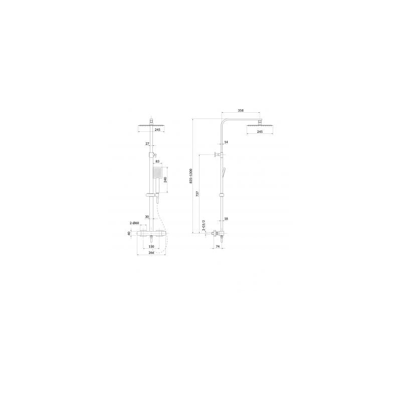 CERSANIT Kolumna Natryskowa City Czarna z Termostatyczną Baterią i Deszczownicą SLIM 25x25 cm