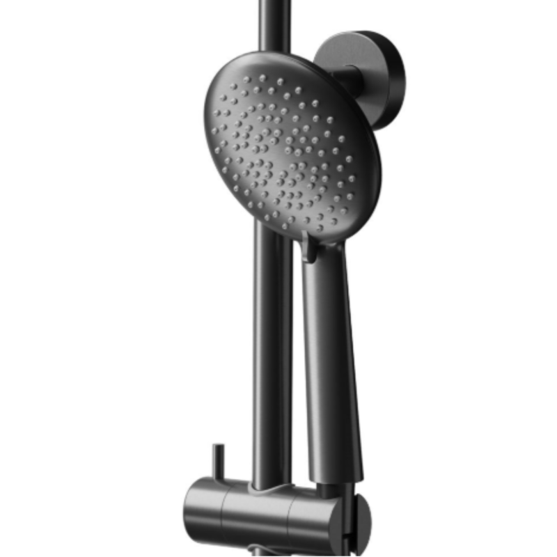 Cersanit Zen system prysznicowy termostatyczny czarny ze stalową deszczownicą i 5-funkcyjną słuchawką aluminiową