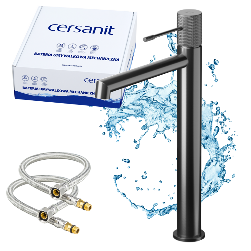 Elegancka Bateria Umywalkowa Zen Cersanit Czarny Gun Metal, Eco Design
