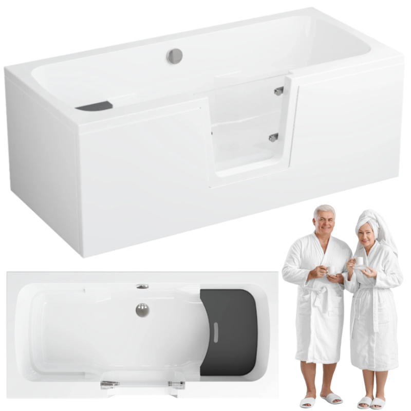 Wanna z drzwiami dla osób starszych Polimat OVI 160x75 lewa + panel przedni
