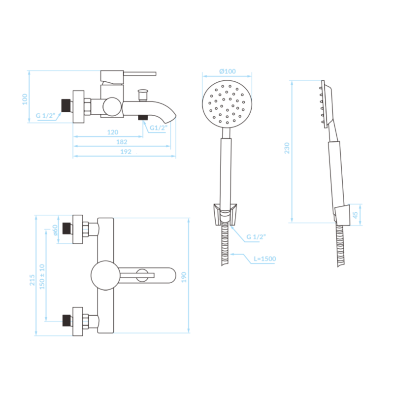 Kuchinox Noia noia bateria wannowa ścienna chrom