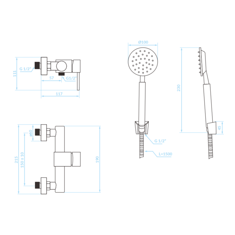 Kuchinox Noia noia bateria natryskowa ścienna chrom