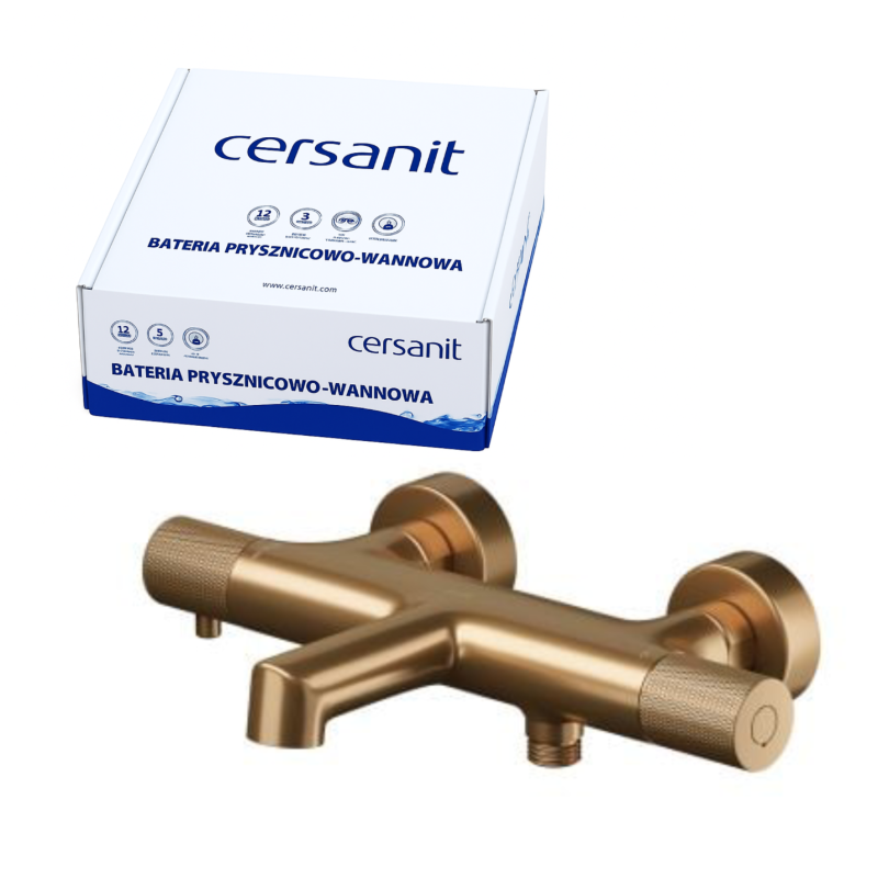 Termostatyczna Bateria Wannowo-Natryskowa ZEN Cersanit Ścienna Miedź Szczotkowana z SafeTouch i PVD