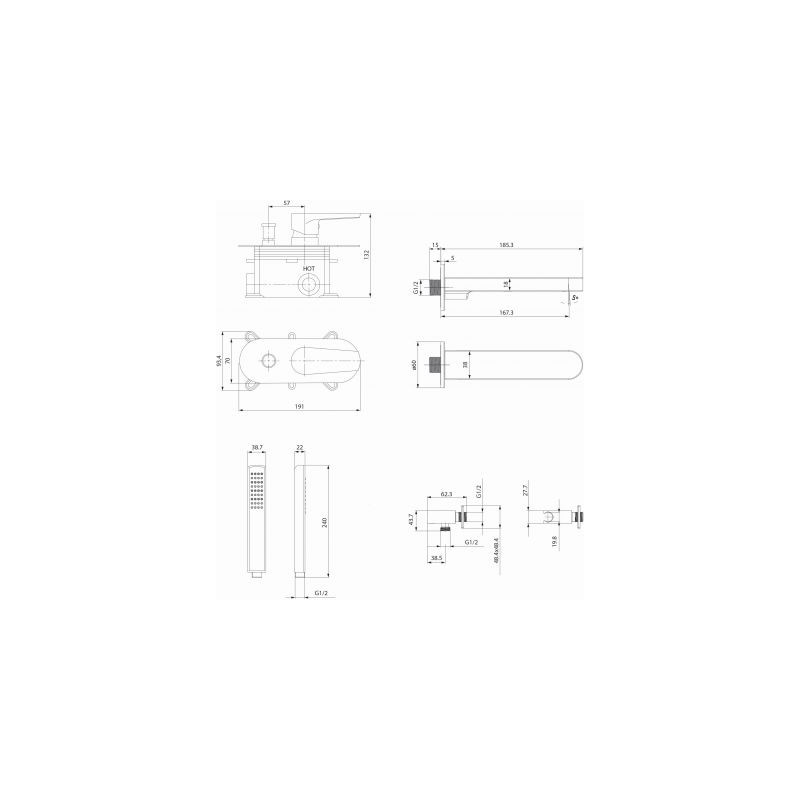 MODUO Chromowany Zestaw Wannowy Podtynkowy z Baterią i Rączką Natrysku Cersanit EasyCLEAN