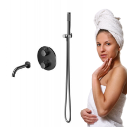 ZEN by Cersanit: Podtynkowy Zestaw Wannowo-Natryskowy Termostatyczny w Kolorze Czarny Gun Metal