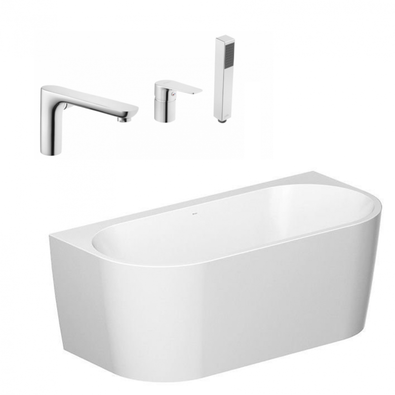 Luksusowa wanna Crea wolnostojąca z elegancką baterią 3-otworową chromowaną