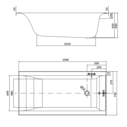 Elegancka Wanna Larga SLIM 150x75 cm z Syfonem Clik-Clack