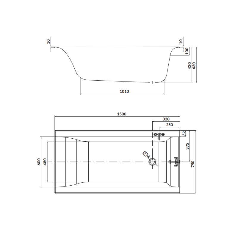 Elegancka Wanna Larga SLIM 150x75 cm z Syfonem Clik-Clack