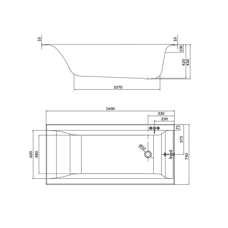Elegancka Wanna Larga SLIM 160x75 z Syfonem Clik-Clack