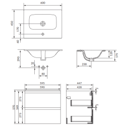 Elegancka szafka z umywalką MODUO 60 w kolorze antracyt dla nowoczesnych wnętrz