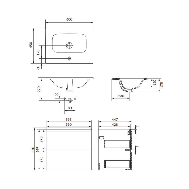Elegancka szafka z umywalką MODUO 60 w kolorze antracyt dla nowoczesnych wnętrz
