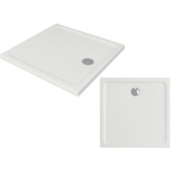 Nowoczesny Brodzik Kwadratowy 90x90 Cersanit Tako z Akrylu - Biały, Odpływ Bocznym