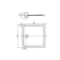 Nowoczesny Brodzik Kwadratowy 90x90 Cersanit Tako z Akrylu - Biały, Odpływ Bocznym