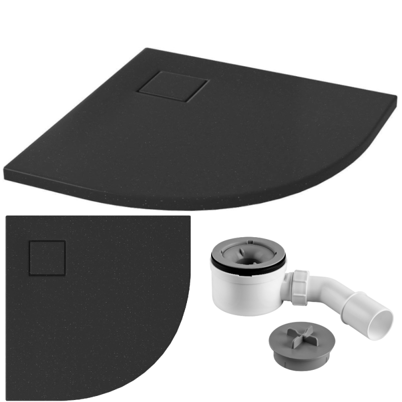 Elegancki Brodzik Tako Slim 80x80 - Czarny Mat z Syfonem w Zestawie