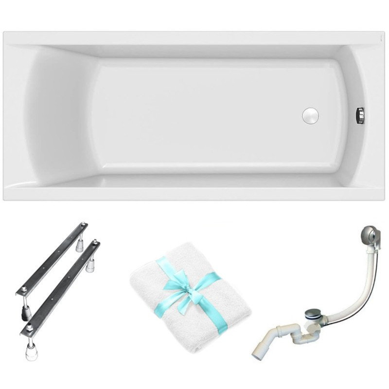 Elegancka Wanna Akrylowa Cersanit Korat 180x80 z Syfonem i Nogami, Biała