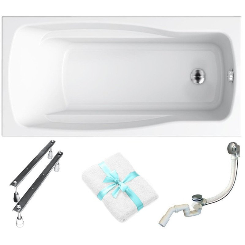 Nowoczesna wanna akrylowa Cersanit Lana 140x70cm z syfonem i nogami, biały design