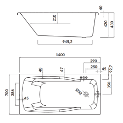 Nowoczesna wanna akrylowa Cersanit Lana 140x70cm z syfonem i nogami, biały design