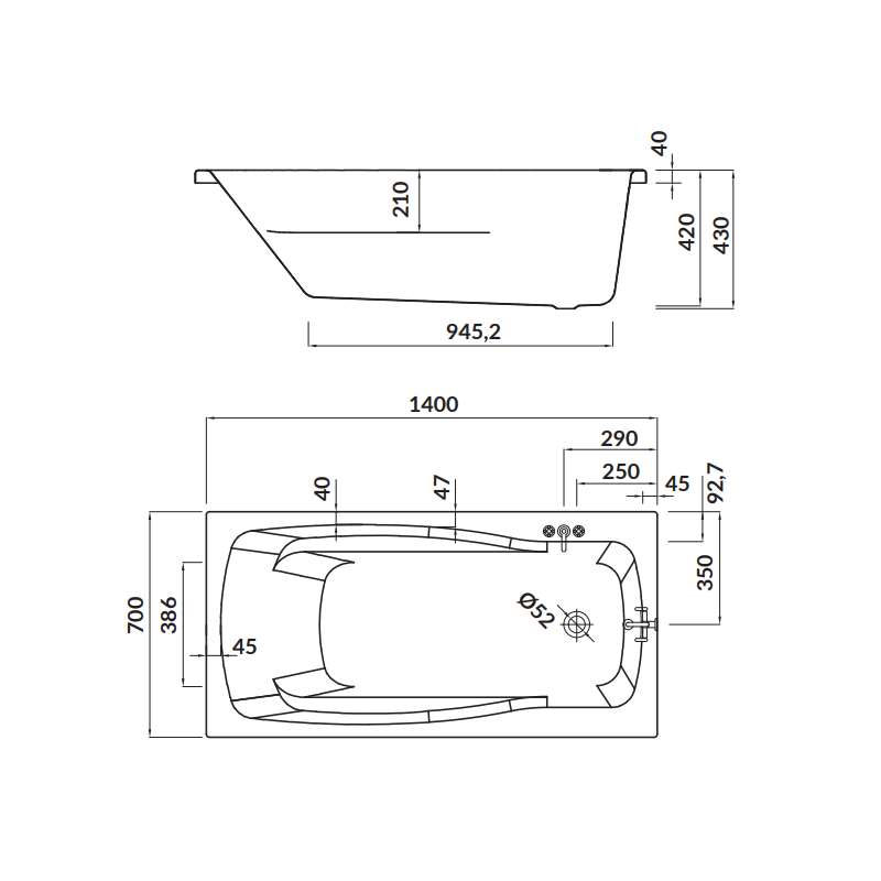 Nowoczesna wanna akrylowa Cersanit Lana 140x70cm z syfonem i nogami, biały design