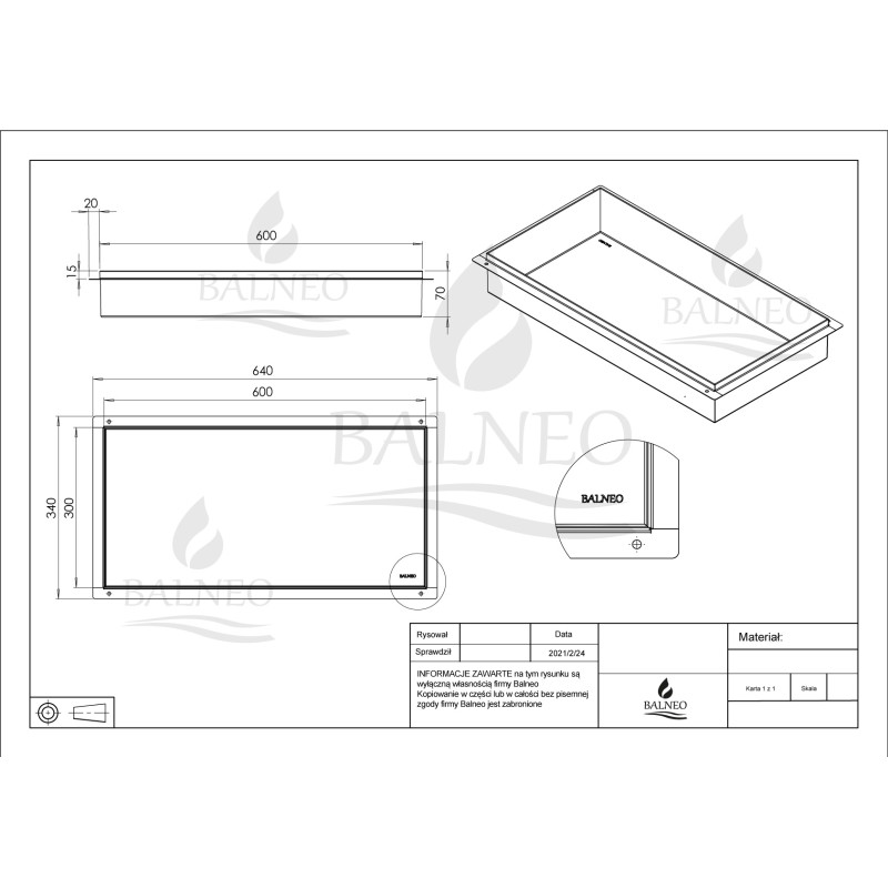 WALL-BOX NO RIM - Półka wnękowa bezramkowa INOX 60x30x7 cm