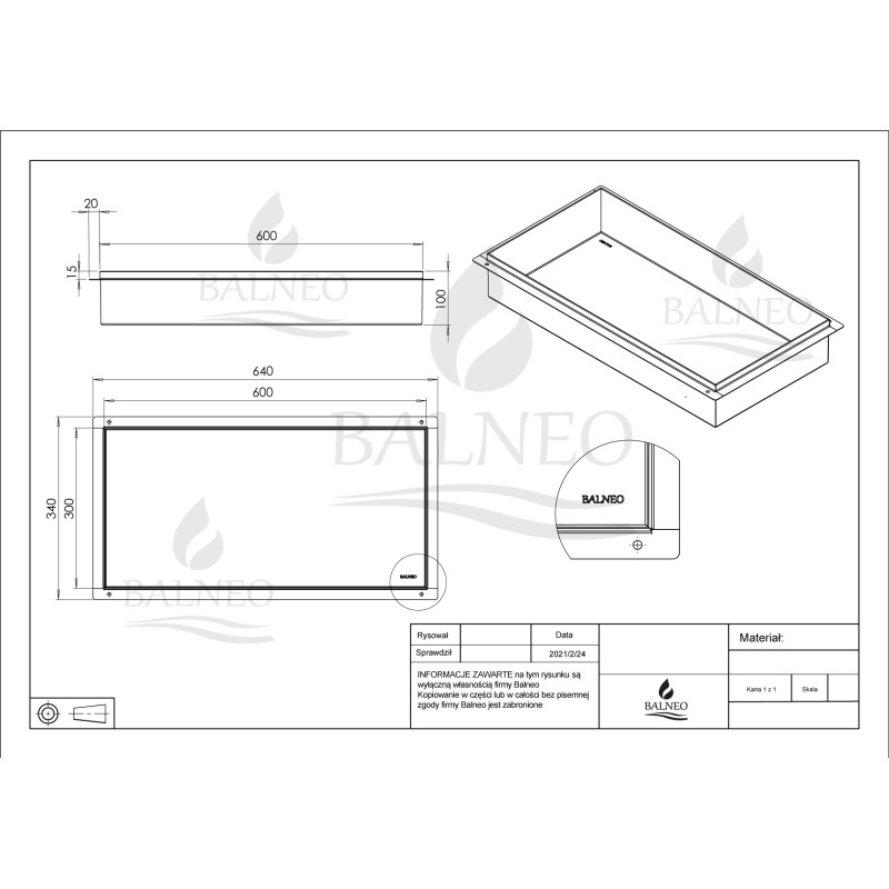 WALL-BOX NO RIM - Półka wnękowa bezramkowa INOX 60x30x10 cm