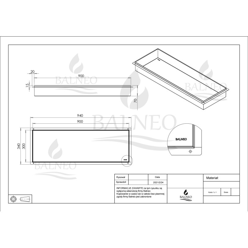 WALL-BOX NO RIM - Półka wnękowa bezramkowa INOX 90x30x7 cm