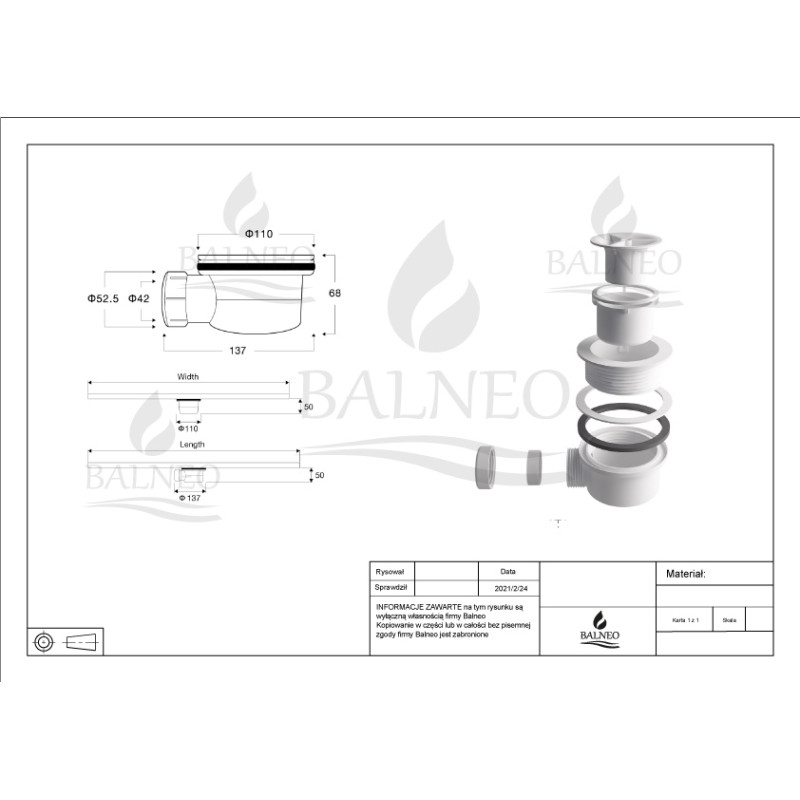 Stone Tray - Syfon do brodzika 68 mm