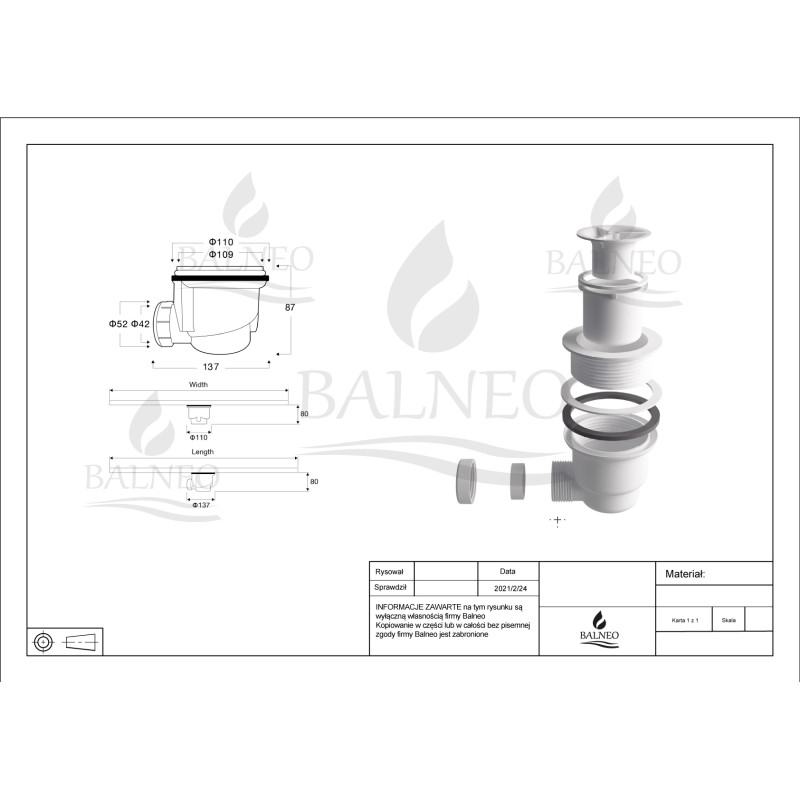 Stone Tray - Syfon do brodzika 87 mm
