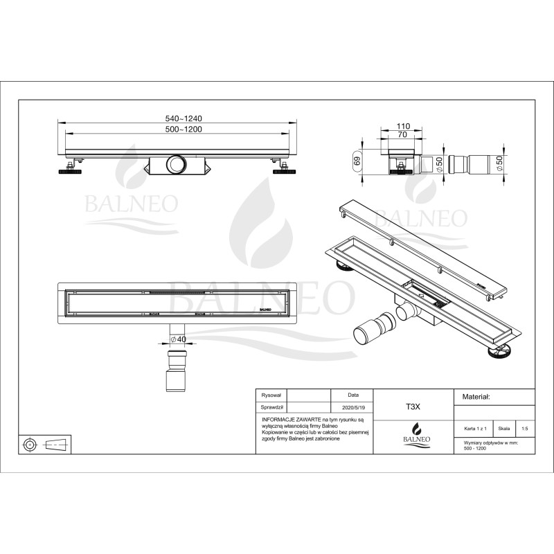 Duplex Next 2w1 Odpływ liniowy 120 cm dwustronny czarny