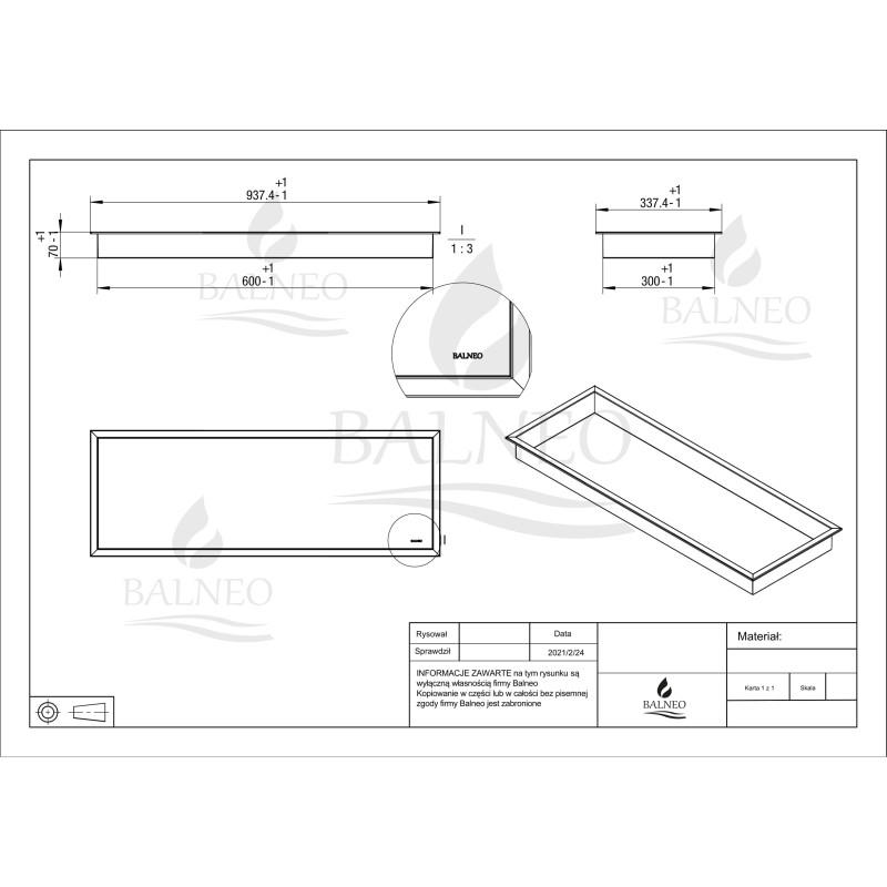 WALL-BOX ONE - Półka wnękowa INOX 90x30x10cm