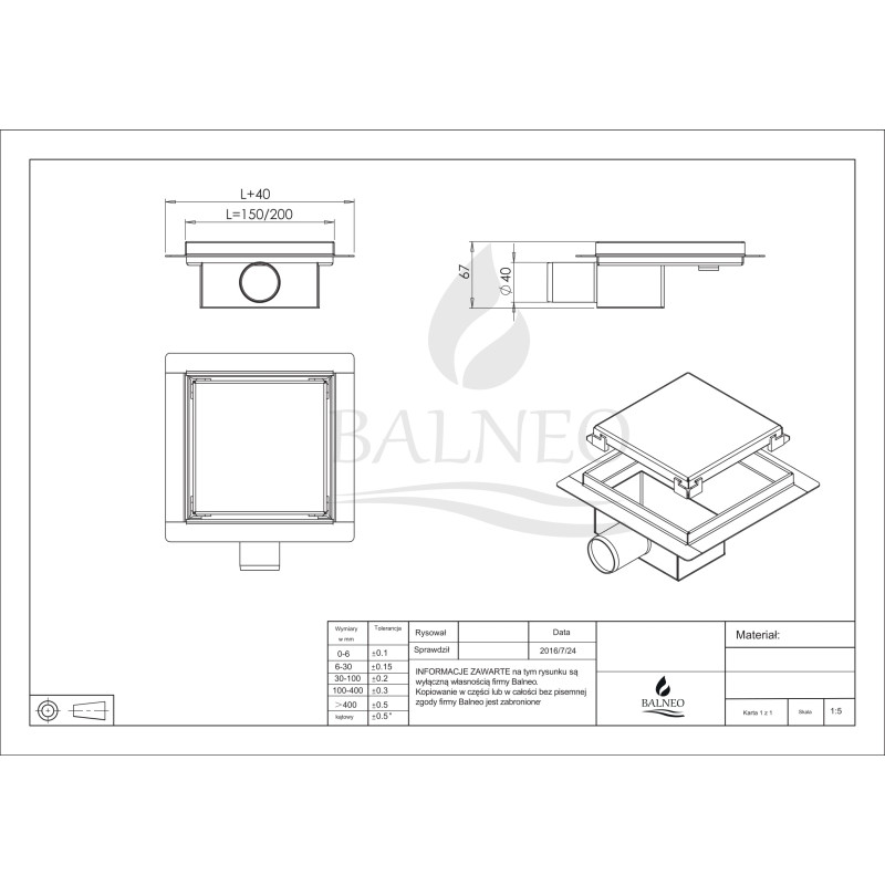 SQ-Drain 2w1 Odpływ kwadratowy 15x15 cm dwustronny chrom