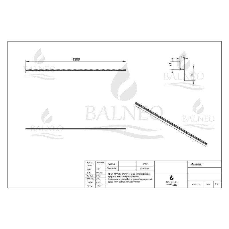 Listwa spadkowa podłogowa czołowa 130 cm inox