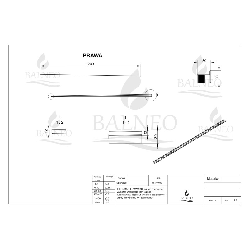 Listwa spadkowa podłogowa prawa 120 cm inox