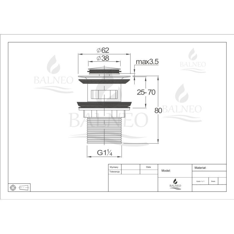 Korek umywalkowy mosiężny Klik Klak B z przelewem Złoty