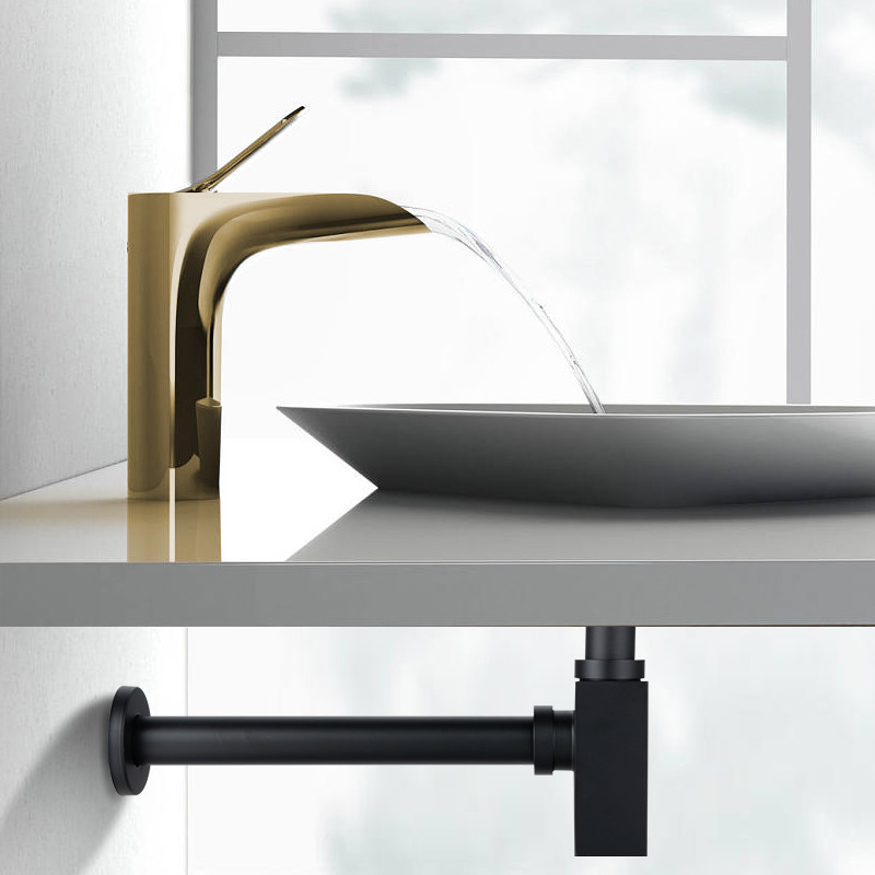 Syfon umywalkowy mosiężny kwadratowy Czarny