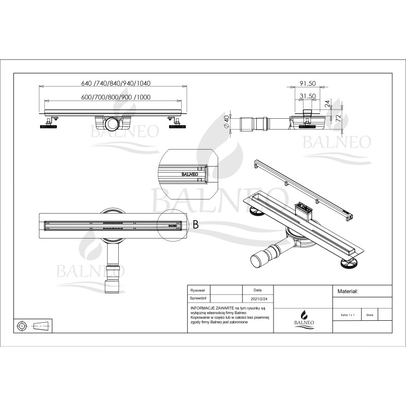 Slim&Low ProLine Inox Odpływ liniowy 80 cm chrom
