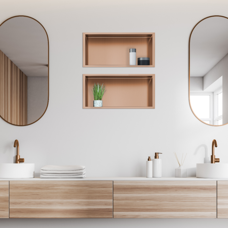 WALL-BOX Copper Półka wnękowa ze stali nierdzewnej miedziana 45x20x10 cm