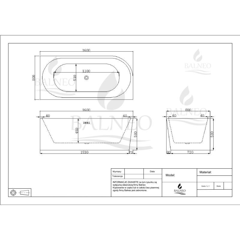 Wanna wolnostojąca narożna prawa AVOLA WHITE - 160 x 80 cm