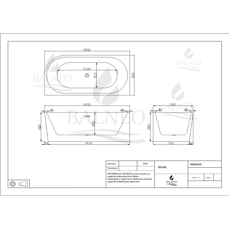 Wanna wolnostojąca narożna lewa AVOLA WHITE - 160 x 80 cm
