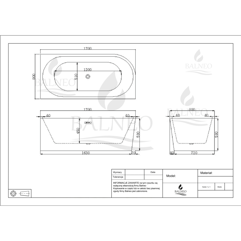 Wanna wolnostojąca narożna prawa AVOLA WHITE - 170 x 80 cm