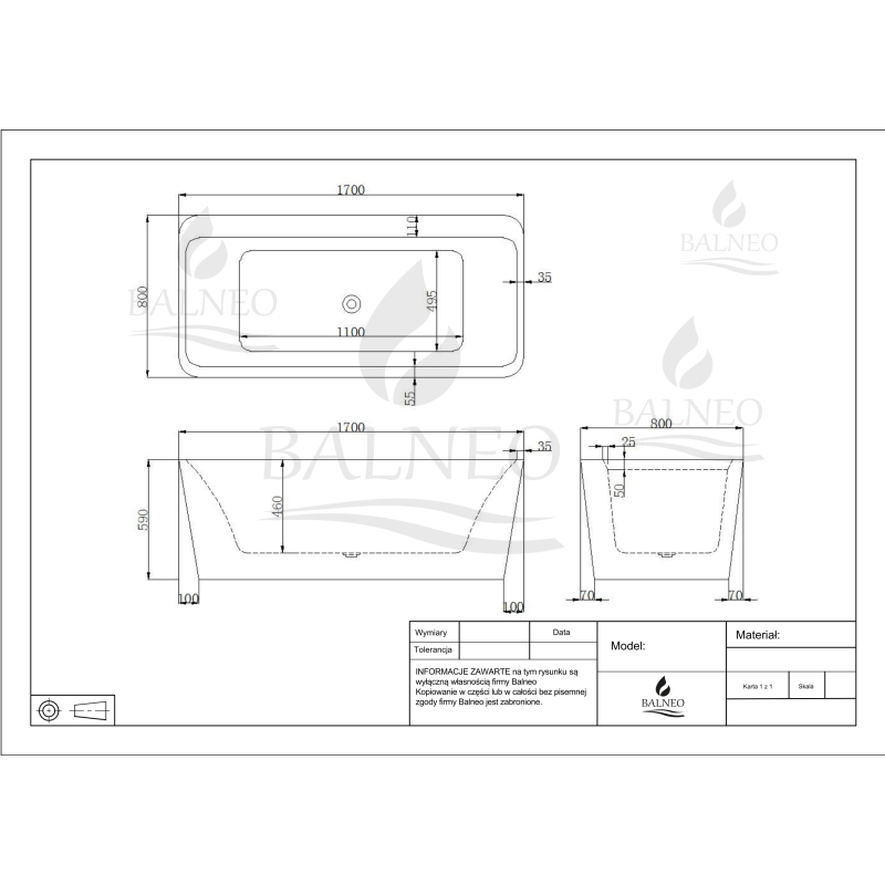 Wanna wolnostojąca ROMA WHITE - 170 x 80 cm