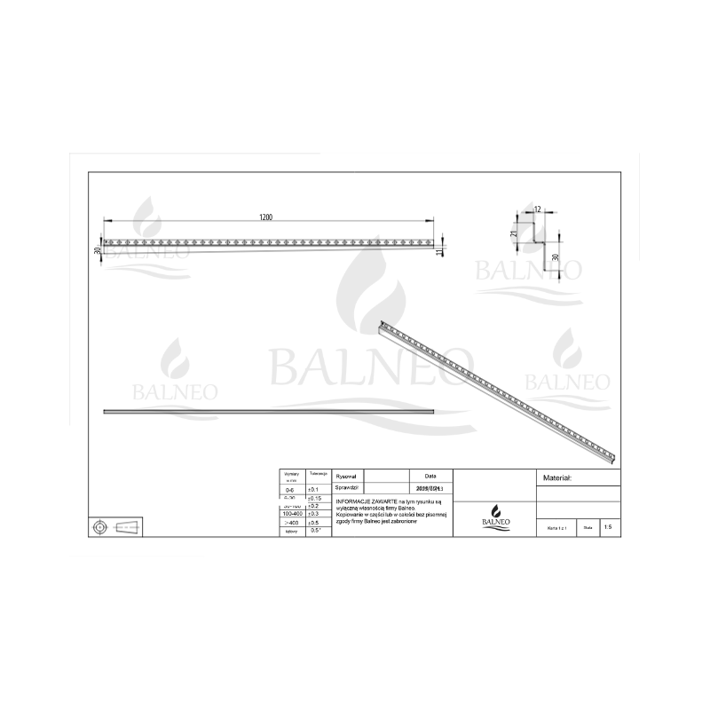 Listwa spadkowa przyścienna prawa 120 cm czarna