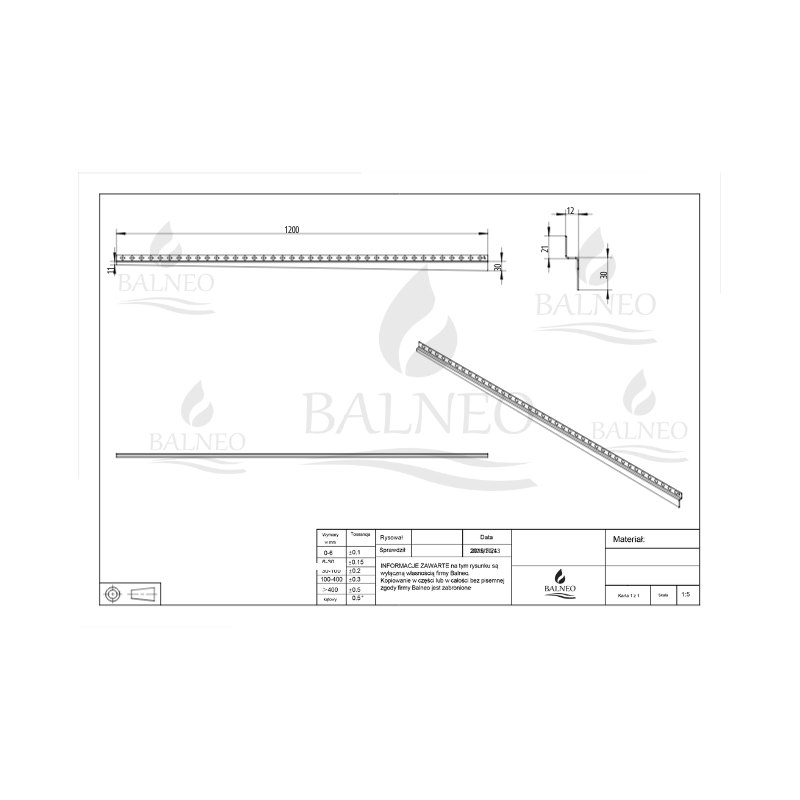 Listwa spadkowa przyścienna lewa 120 cm złota
