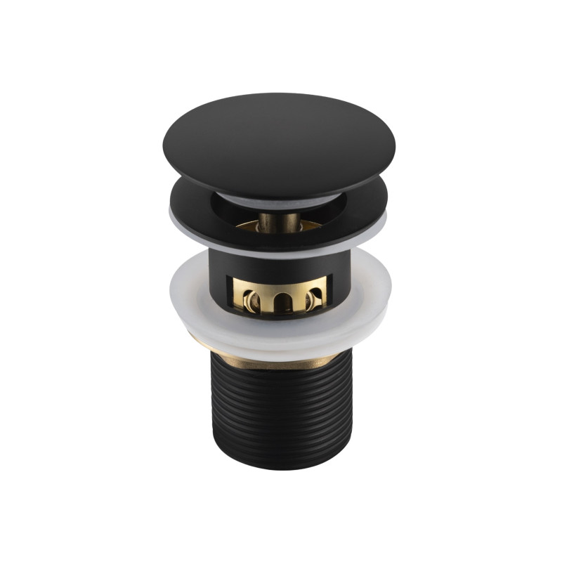 Korek umywalkowy mosiężny Klik Klak F z koszyczkiem i przelewem Czarny