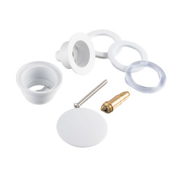 Korek umywalkowy mosiężny Klik Klak model D uniwersalny Biały